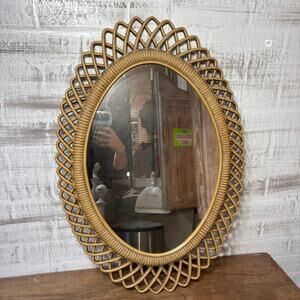 Vintage Rattan Look Resin Oval Wall Mirror